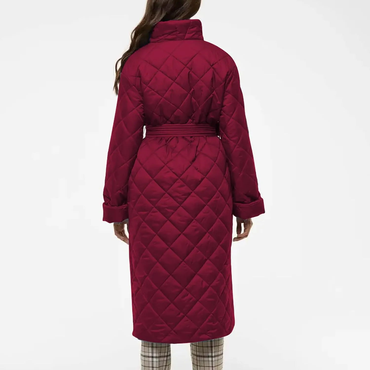 Women's Long Quilted Coat Maxi Length Winter Lighrweight Stand Collar Puffer Jacket Fashion Winter Warm Outwear