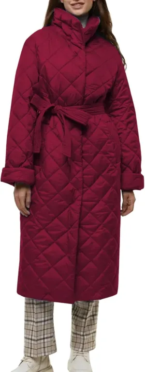 Women's Long Quilted Coat Maxi Length Winter Lighrweight Stand Collar Puffer Jacket Fashion Winter Warm Outwear