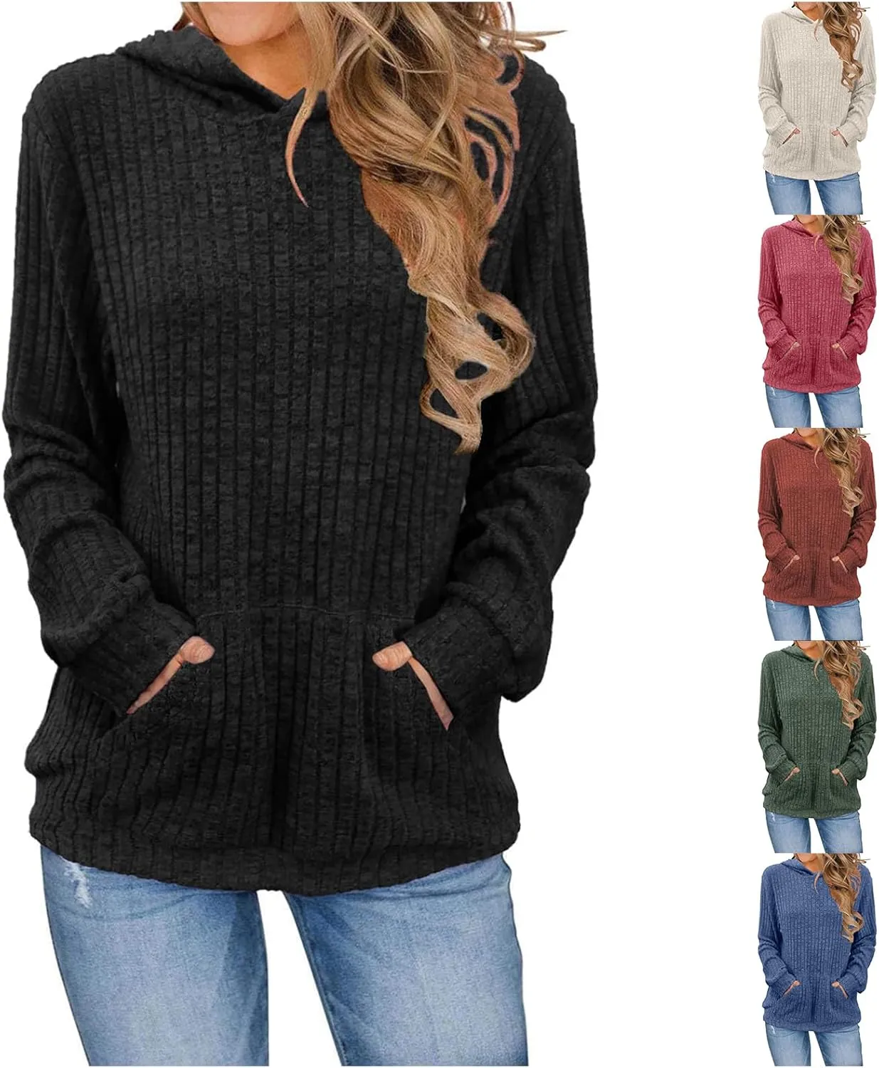 Womens Long Sleeve Hoodie Shirts Kangaroo Pocket Sweatshirts Fashion Hoodies Fall Pullover Sweatshirts for Women