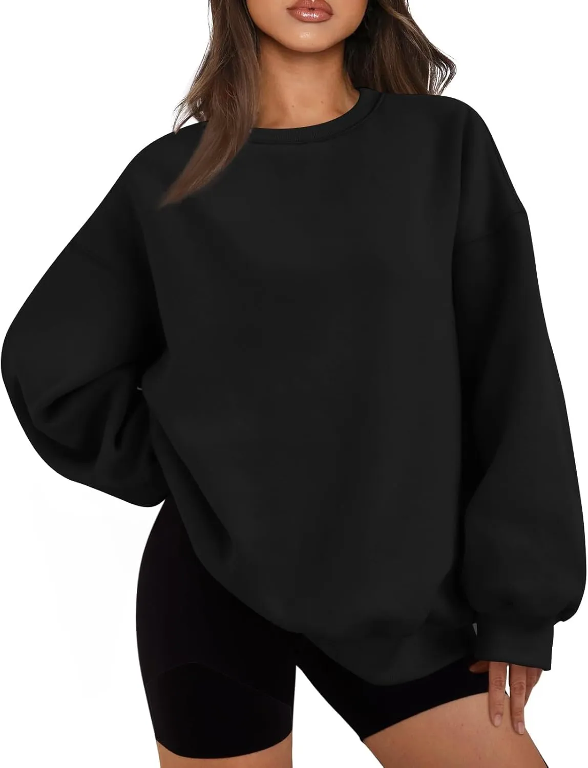 Womens Oversized Fleece Crew Neck Sweatshirts Long Sleeve Casual Pullover Plus Size Fall Sweatshirts