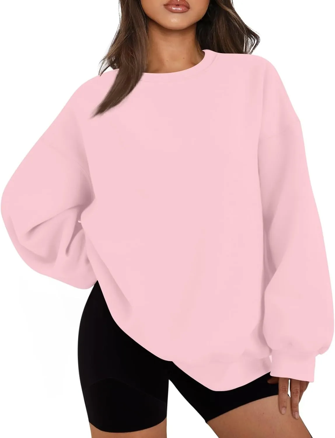 Womens Oversized Fleece Crew Neck Sweatshirts Long Sleeve Casual Pullover Plus Size Fall Sweatshirts