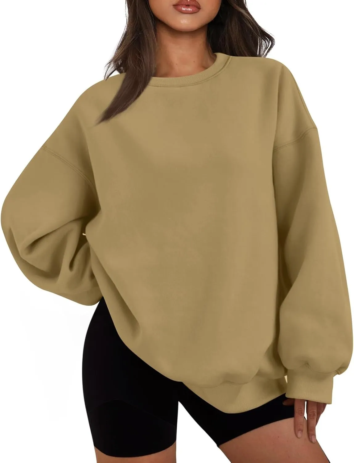 Womens Oversized Fleece Crew Neck Sweatshirts Long Sleeve Casual Pullover Plus Size Fall Sweatshirts
