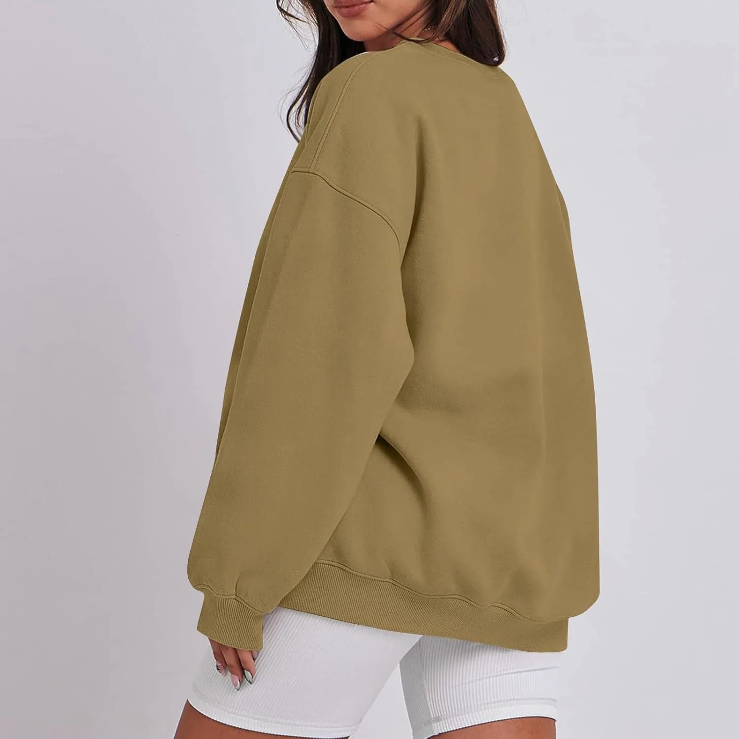 Womens Oversized Fleece Crew Neck Sweatshirts Long Sleeve Casual Pullover Plus Size Fall Sweatshirts