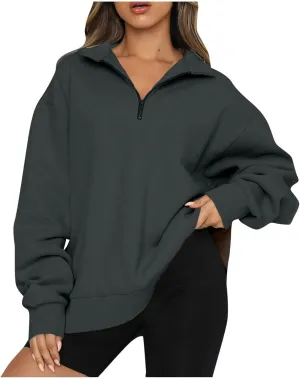 Womens Oversized Sweatshirts 2024 Fall Fashion Half Zip Pullover Shirts Long Sleeve Lightweight Sweatshirts Clothes