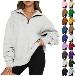 Womens Oversized Sweatshirts 2024 Fall Fashion Half Zip Pullover Shirts Long Sleeve Lightweight Sweatshirts Clothes