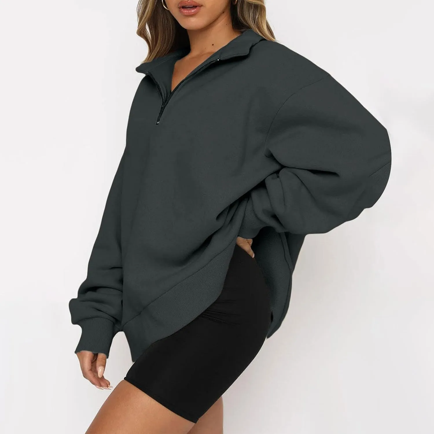 Womens Oversized Sweatshirts 2024 Fall Fashion Half Zip Pullover Shirts Long Sleeve Lightweight Sweatshirts Clothes