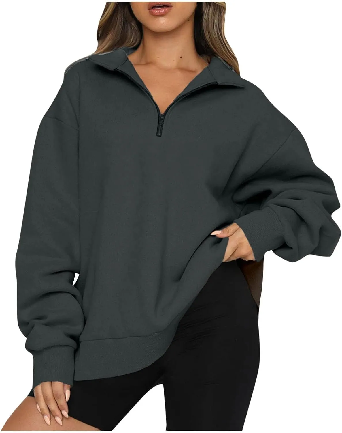 Womens Oversized Sweatshirts 2024 Fall Fashion Half Zip Pullover Shirts Long Sleeve Lightweight Sweatshirts Clothes