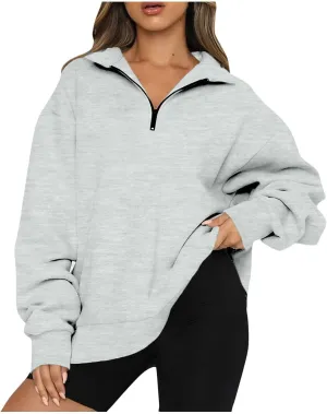 Womens Oversized Sweatshirts 2024 Fall Fashion Half Zip Pullover Shirts Long Sleeve Lightweight Sweatshirts Clothes