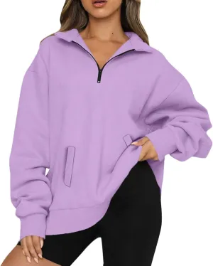 Womens Oversized Sweatshirts 2024 Fall Fashion Half Zip Pullover Shirts Long Sleeve Lightweight Sweatshirts Clothes