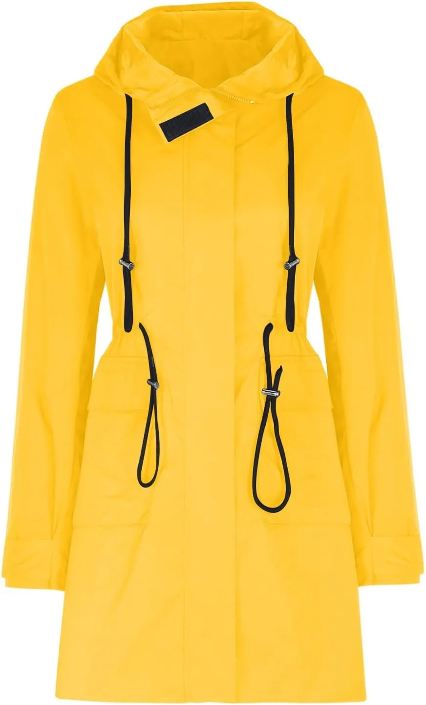 Women's Plus Size Hooded Jackets Lightweight Anorak Drawstring Utility Jacket with Pockets Outdoor Trench Coats