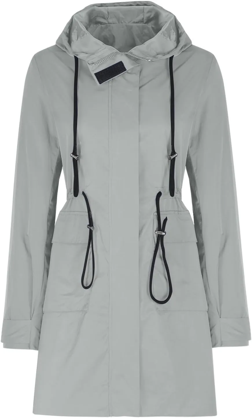 Women's Plus Size Hooded Jackets Lightweight Anorak Drawstring Utility Jacket with Pockets Outdoor Trench Coats