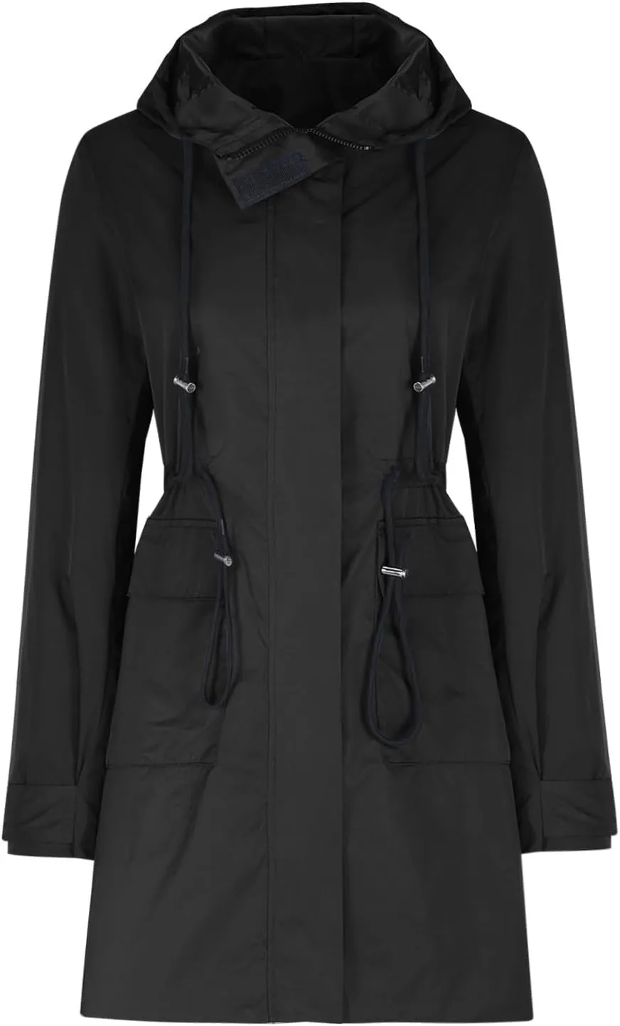 Women's Plus Size Hooded Jackets Lightweight Anorak Drawstring Utility Jacket with Pockets Outdoor Trench Coats