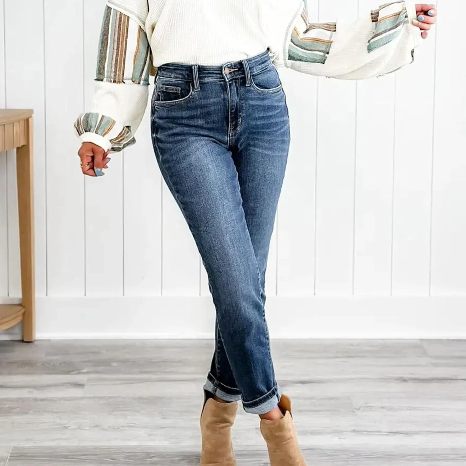 Womens Rise Stretch Boot Cut Jeans Fitting High Waisted Jeans Jeans Womans Woman's Jeans Jean