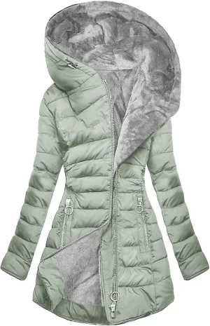 Women's Sherpa-Lined Fleece Full-Zip Hooded Puffer Jacket Thicken Warm Quilted Lightweight Jackets Winter Down Coats