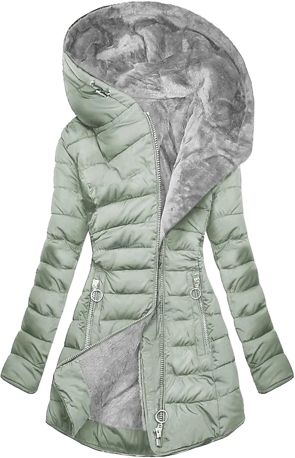 Women's Sherpa-Lined Fleece Full-Zip Hooded Puffer Jacket Thicken Warm Quilted Lightweight Jackets Winter Down Coats