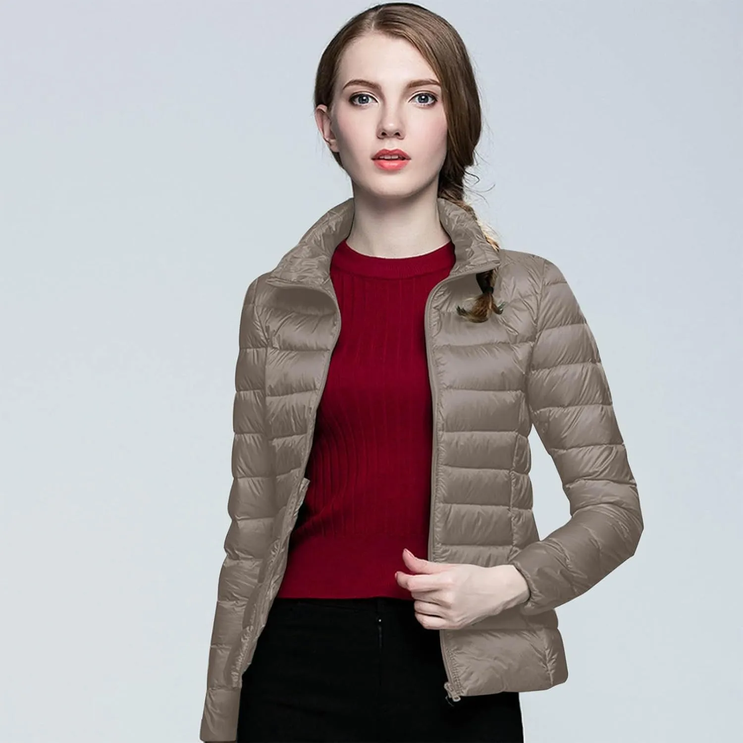Women's Short Down Coat Packable Puffer Jacket 2024 Hooded Winter Ultra Light Quilted Winter Coat with Pocket Outwear