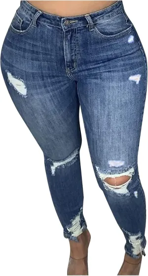 Women's Skinny Ripped Jeans High Waist Stretch Jeans Ripped Distressed Denim Pants Butt Lifting Jeans