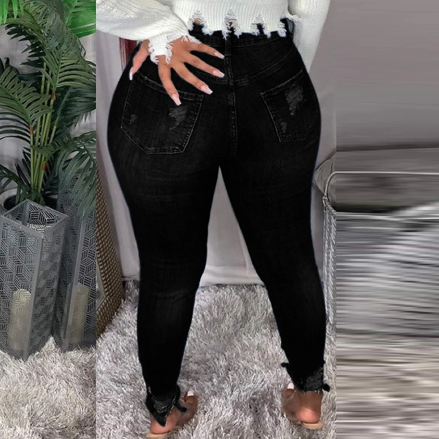 Women's Skinny Ripped Jeans High Waist Stretch Jeans Ripped Distressed Denim Pants Butt Lifting Jeans