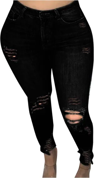 Women's Skinny Ripped Jeans High Waist Stretch Jeans Ripped Distressed Denim Pants Butt Lifting Jeans