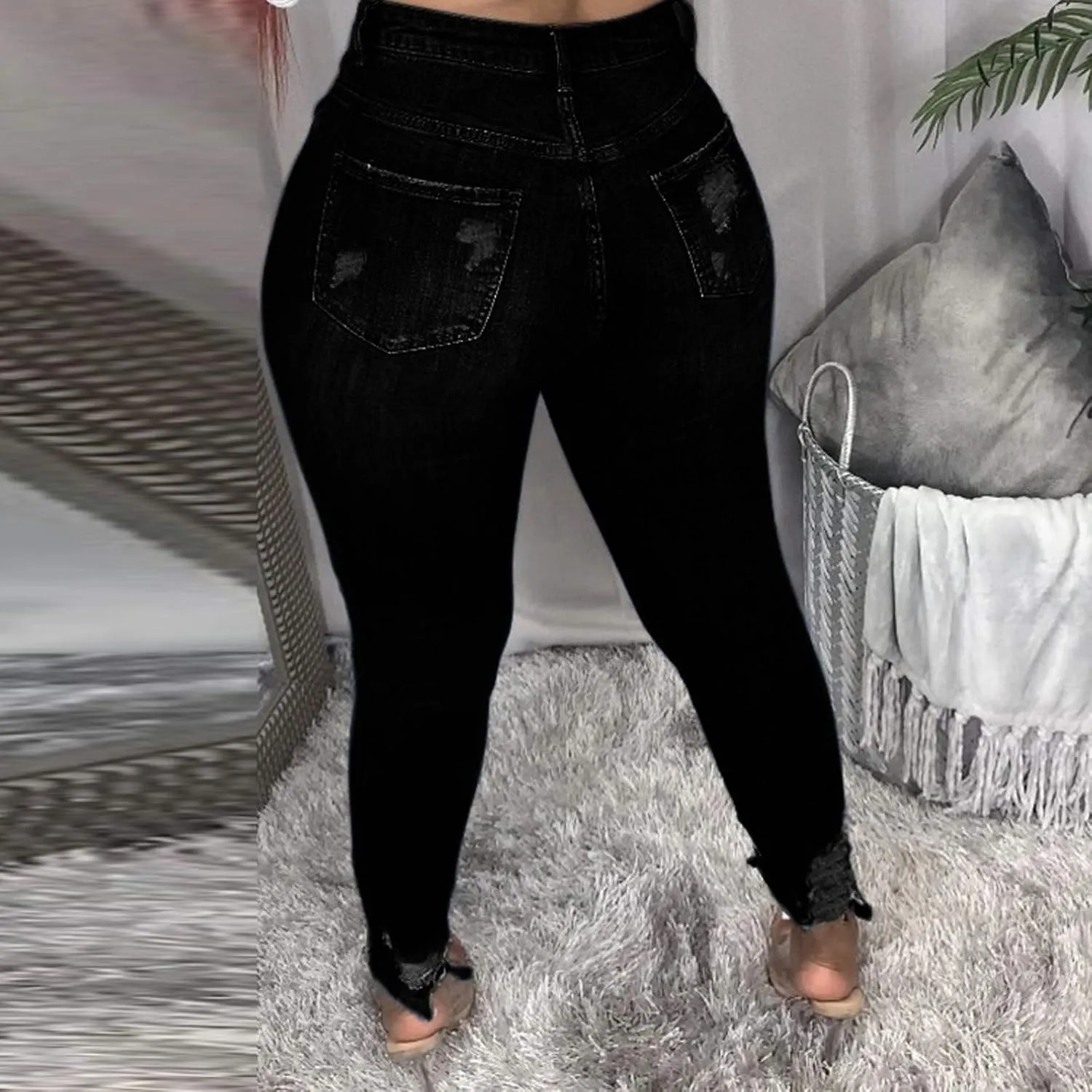 Women's Skinny Ripped Jeans High Waist Stretch Jeans Ripped Distressed Denim Pants Butt Lifting Jeans