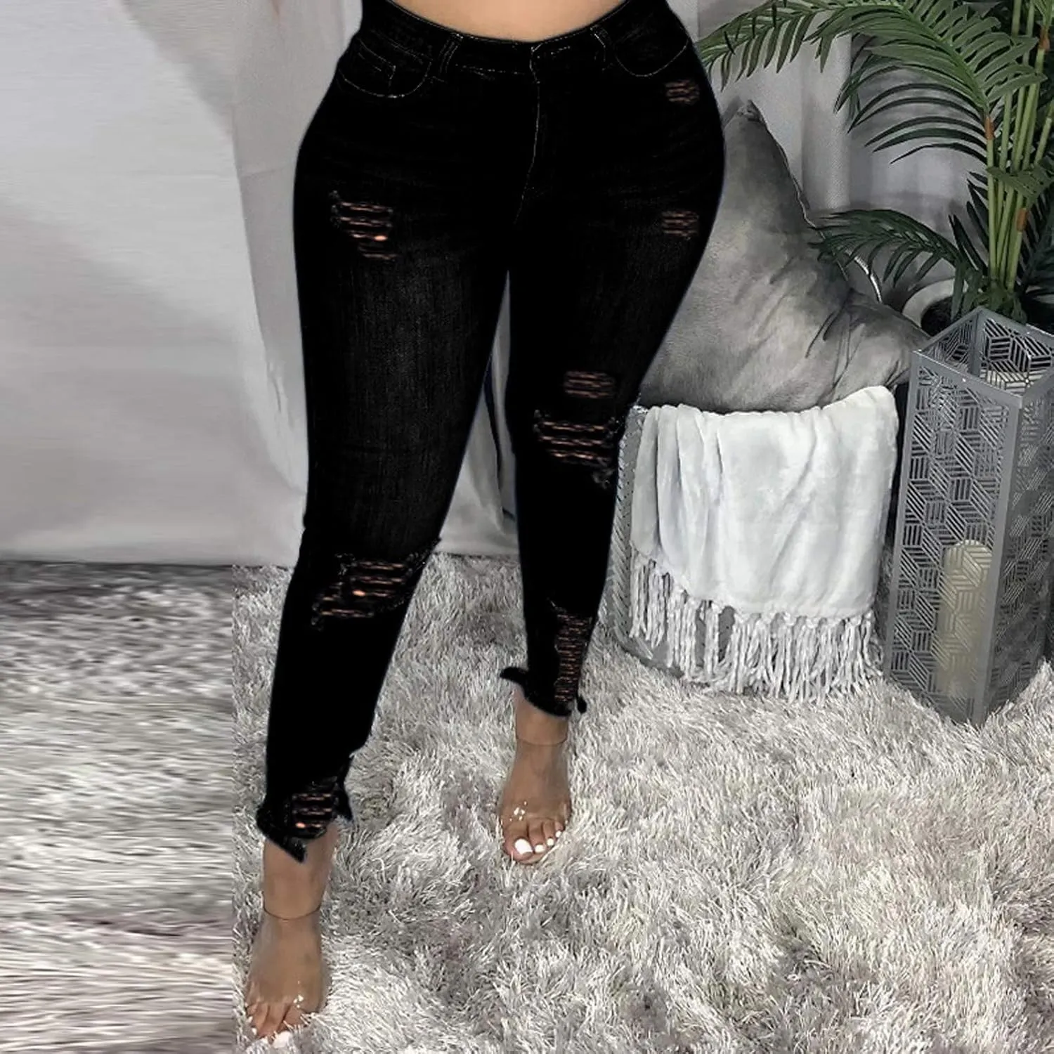 Women's Skinny Ripped Jeans High Waist Stretch Jeans Ripped Distressed Denim Pants Butt Lifting Jeans
