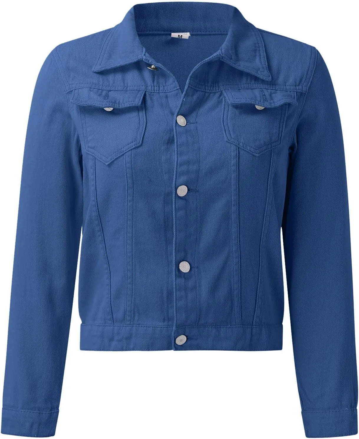 Women's Stretch Denim Jacket Basic Solid Button Down Jean Coat Relaxed Fitted Long Sleeves Shacket Outerwear with Pockets