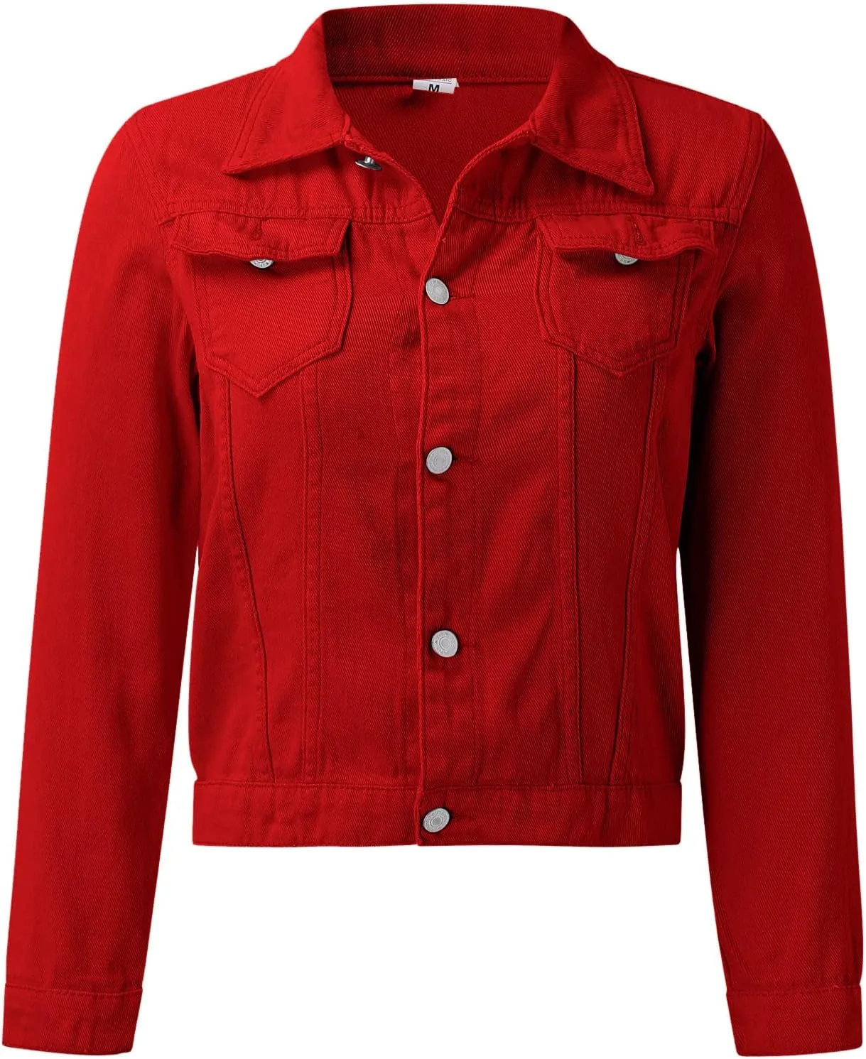 Women's Stretch Denim Jacket Basic Solid Button Down Jean Coat Relaxed Fitted Long Sleeves Shacket Outerwear with Pockets