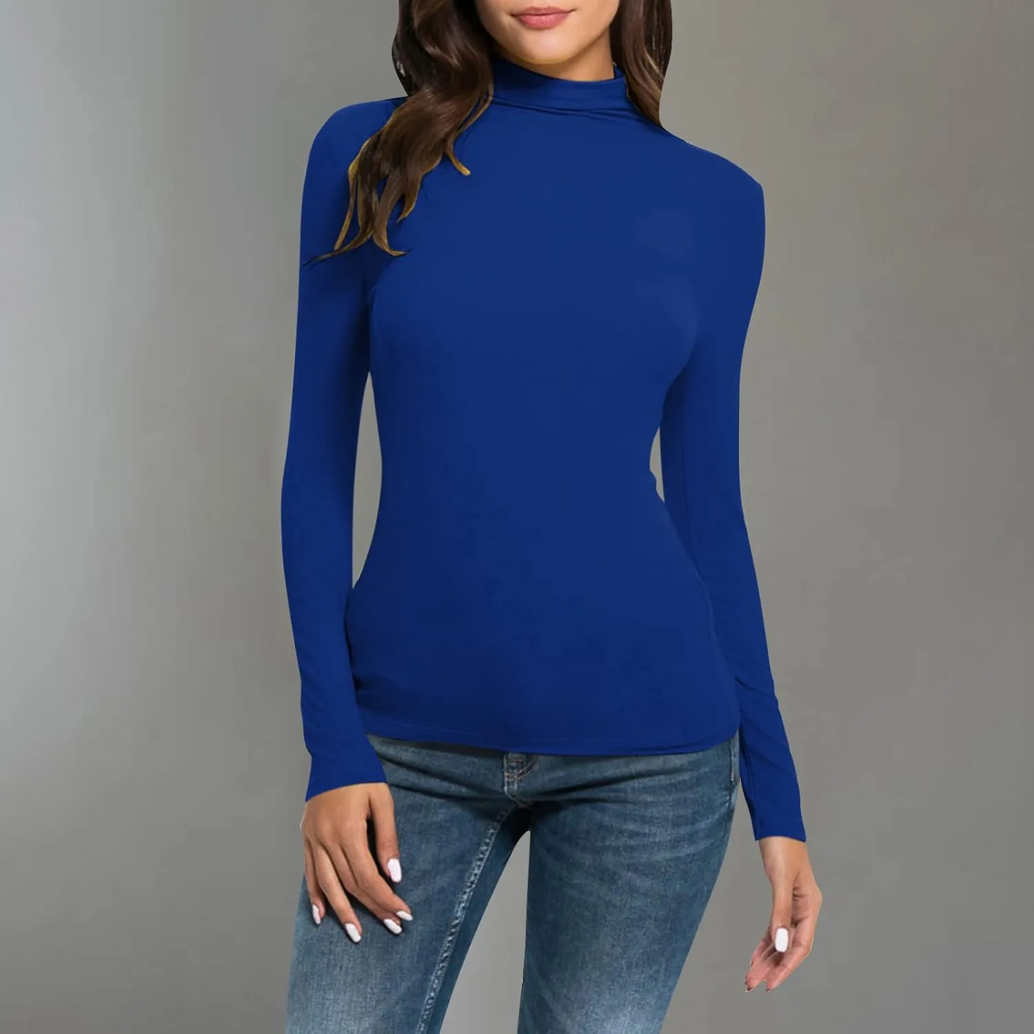 Womens Sweatshirts High Neck Slim Fit Pullover Tops Fleece Pullover Women Trendy Fall Solid Color Shirts Blouses