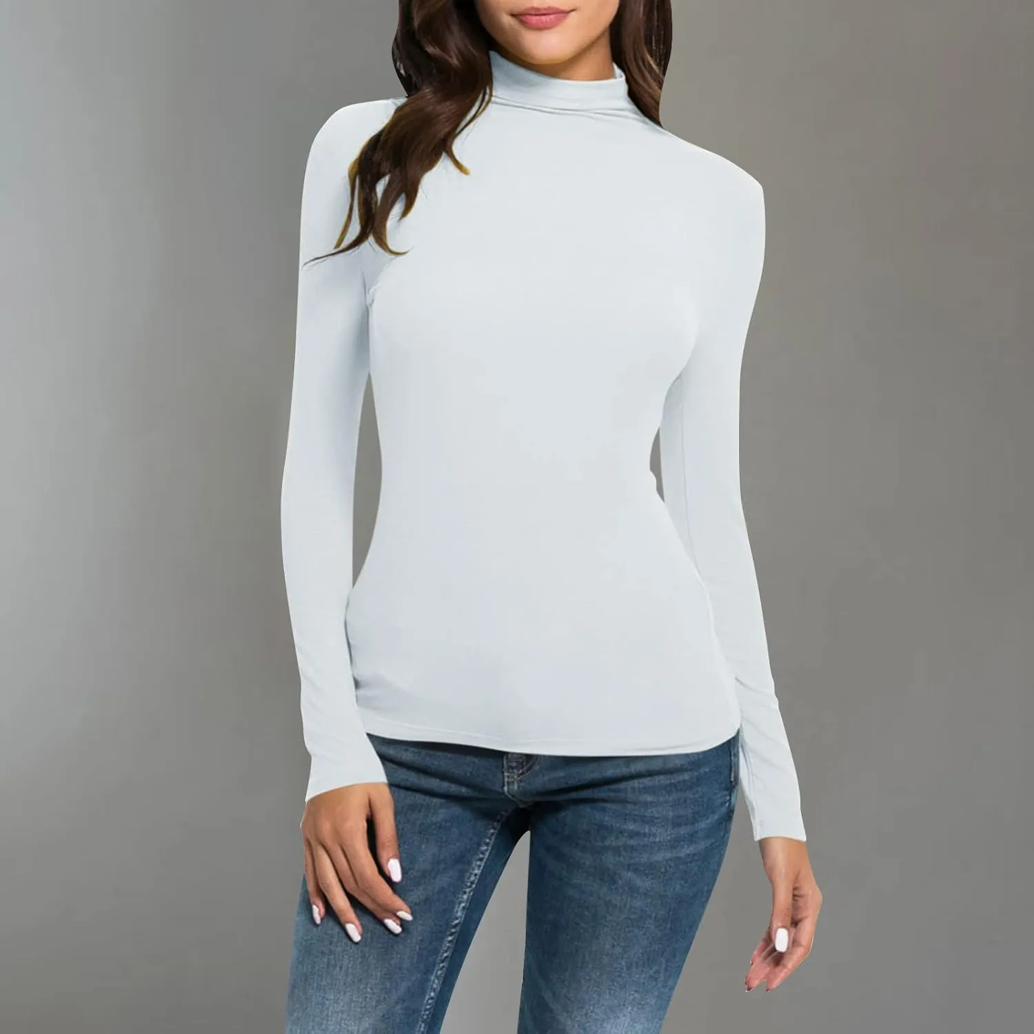 Womens Sweatshirts High Neck Slim Fit Pullover Tops Fleece Pullover Women Trendy Fall Solid Color Shirts Blouses