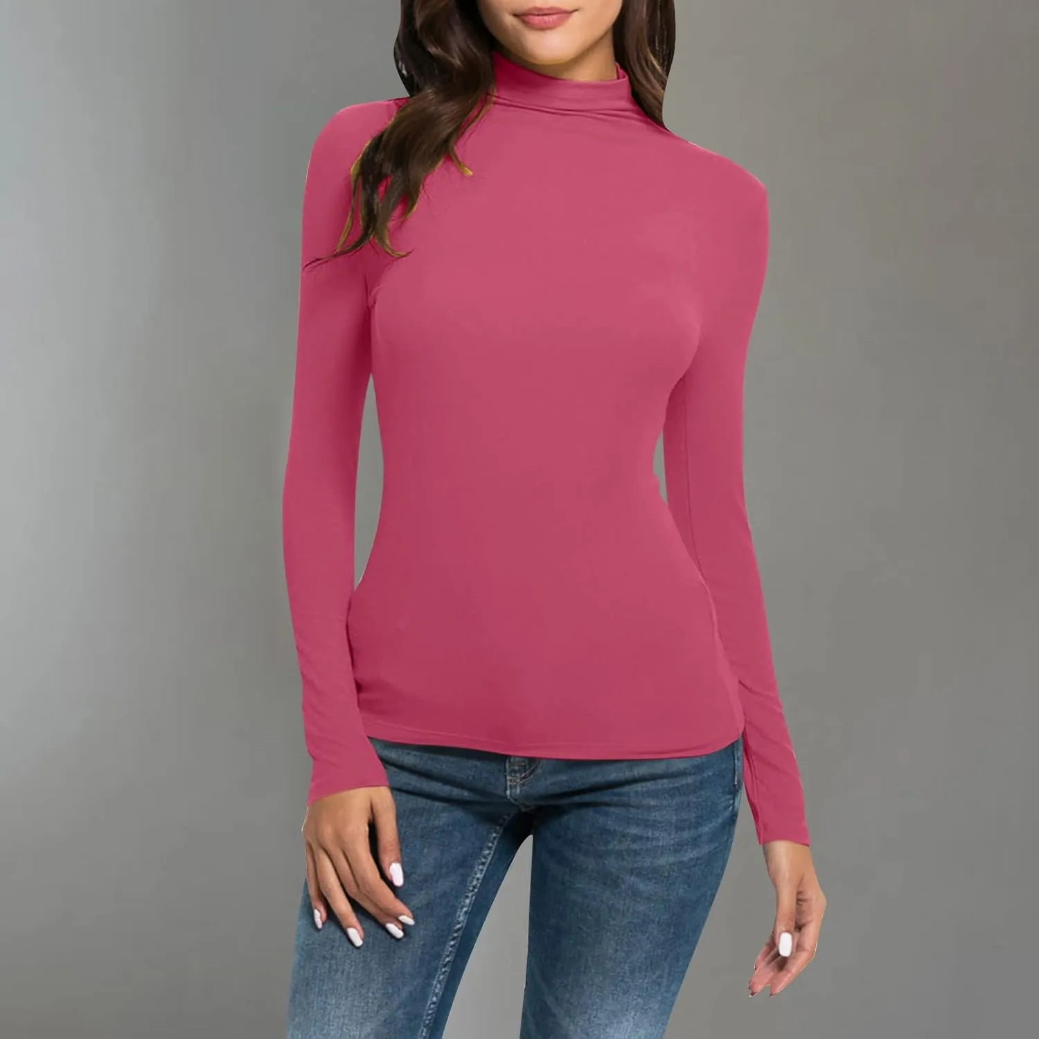 Womens Sweatshirts High Neck Slim Fit Pullover Tops Fleece Pullover Women Trendy Fall Solid Color Shirts Blouses
