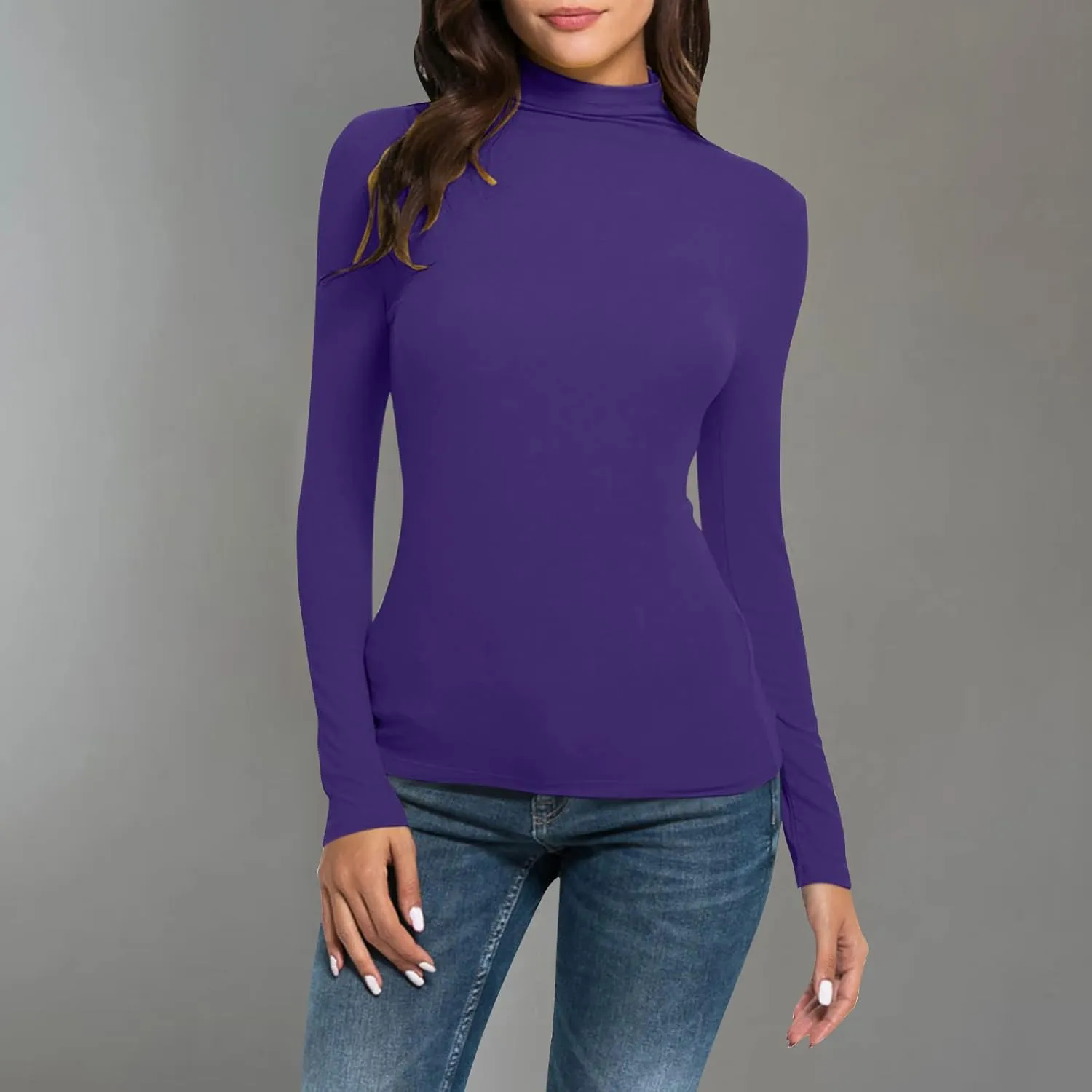 Womens Sweatshirts High Neck Slim Fit Pullover Tops Fleece Pullover Women Trendy Fall Solid Color Shirts Blouses