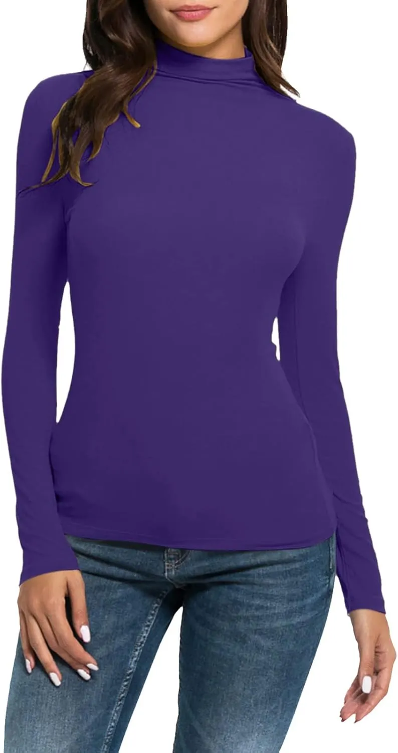Womens Sweatshirts High Neck Slim Fit Pullover Tops Fleece Pullover Women Trendy Fall Solid Color Shirts Blouses