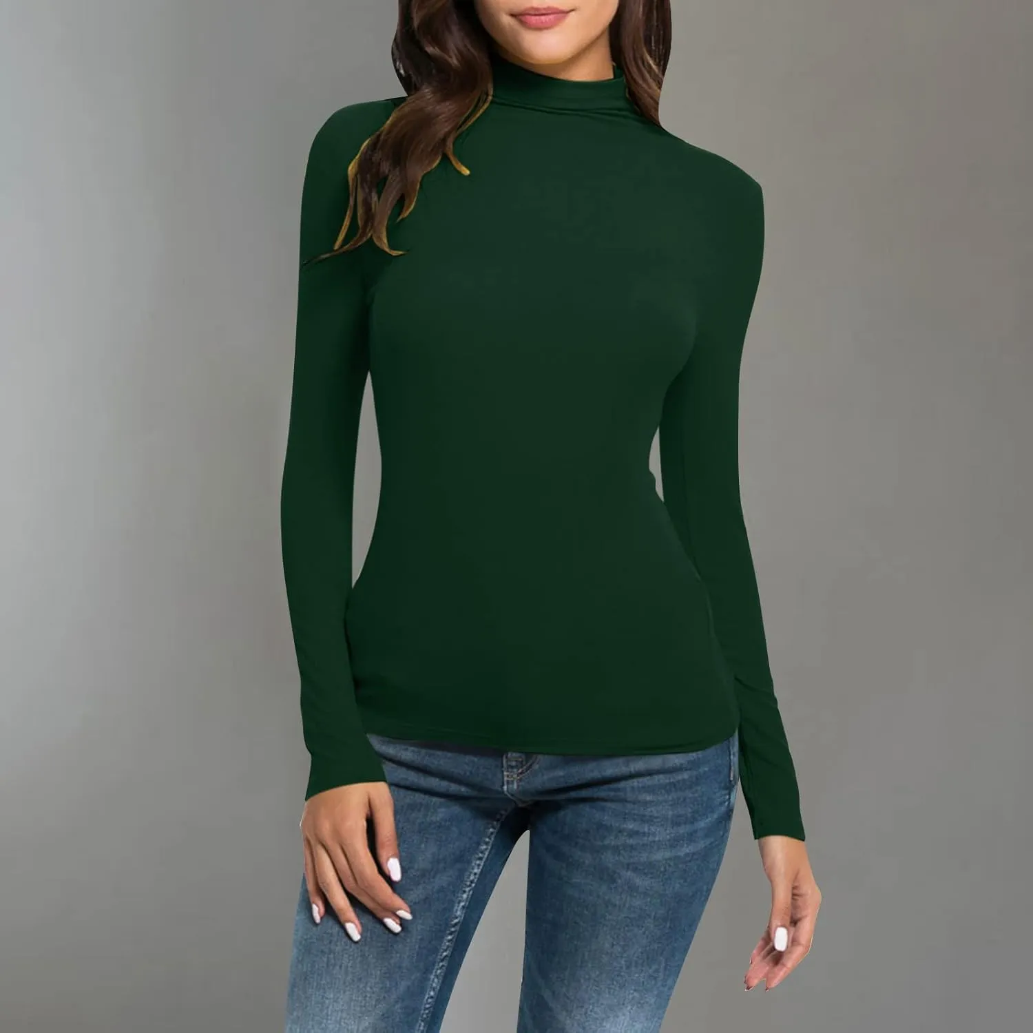 Womens Sweatshirts High Neck Slim Fit Pullover Tops Fleece Pullover Women Trendy Fall Solid Color Shirts Blouses