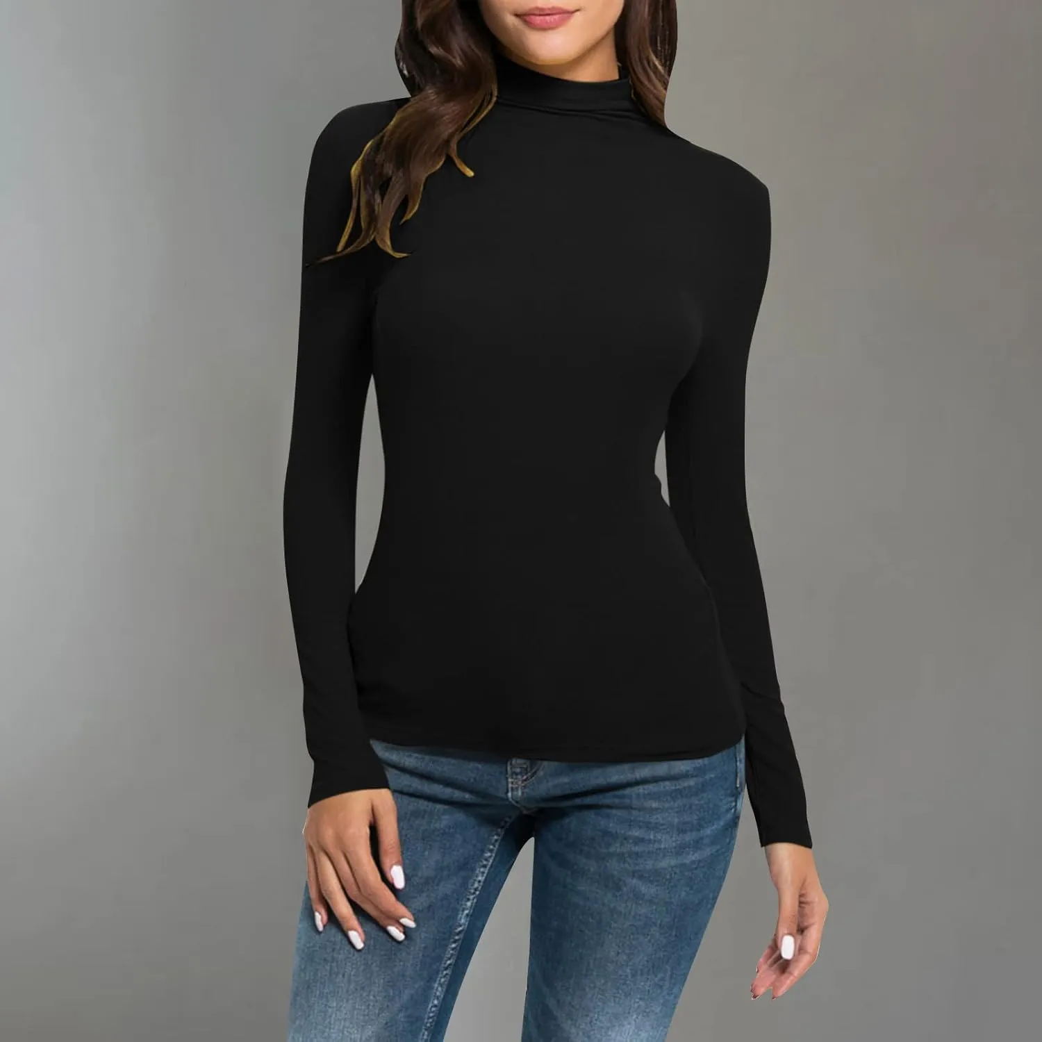Womens Sweatshirts High Neck Slim Fit Pullover Tops Fleece Pullover Women Trendy Fall Solid Color Shirts Blouses