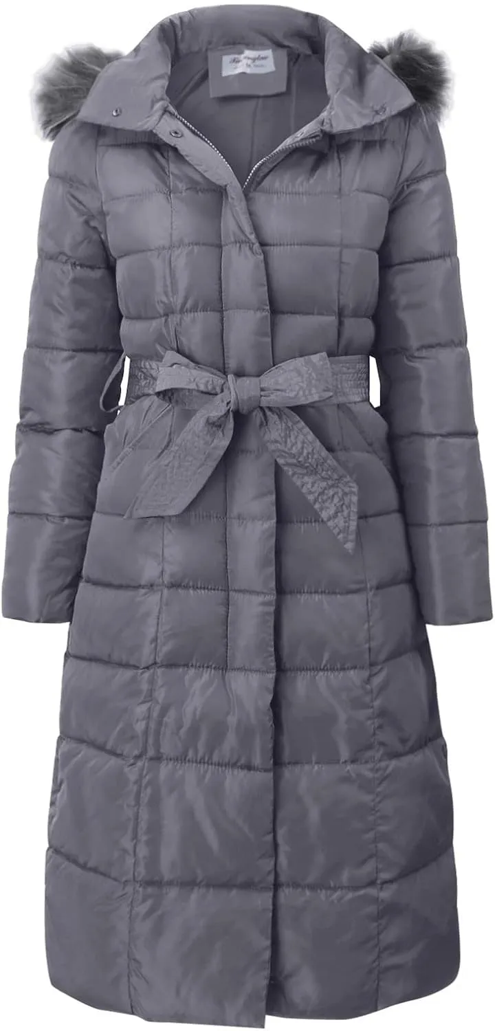 Women's Water Resistant Long Winter Coat Thickened Down Jacket Warm Puffer Jacket Pockets Quilted Parka with Faux Fur