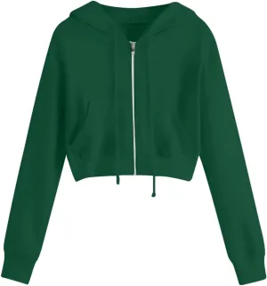 Womens Zip Up Cropped Hoodie Drawstring Crop Sweatshirt Long Sleeve Casual Tops Y2K Trendy Fall Winter Clothes 2024