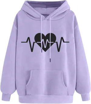 WYTong Oversized Sweatshirts for Women Heart Graphic Print Hoodies Fall Fashion Hoodie Pullover Crewneck Sweatshirts