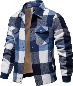Ymosrh Men's Casual Jackets Lightweight Winter Warm Sherpa Lined Fleece Plaid Shirt Jacket Button Down Shacket Coat, S-XL