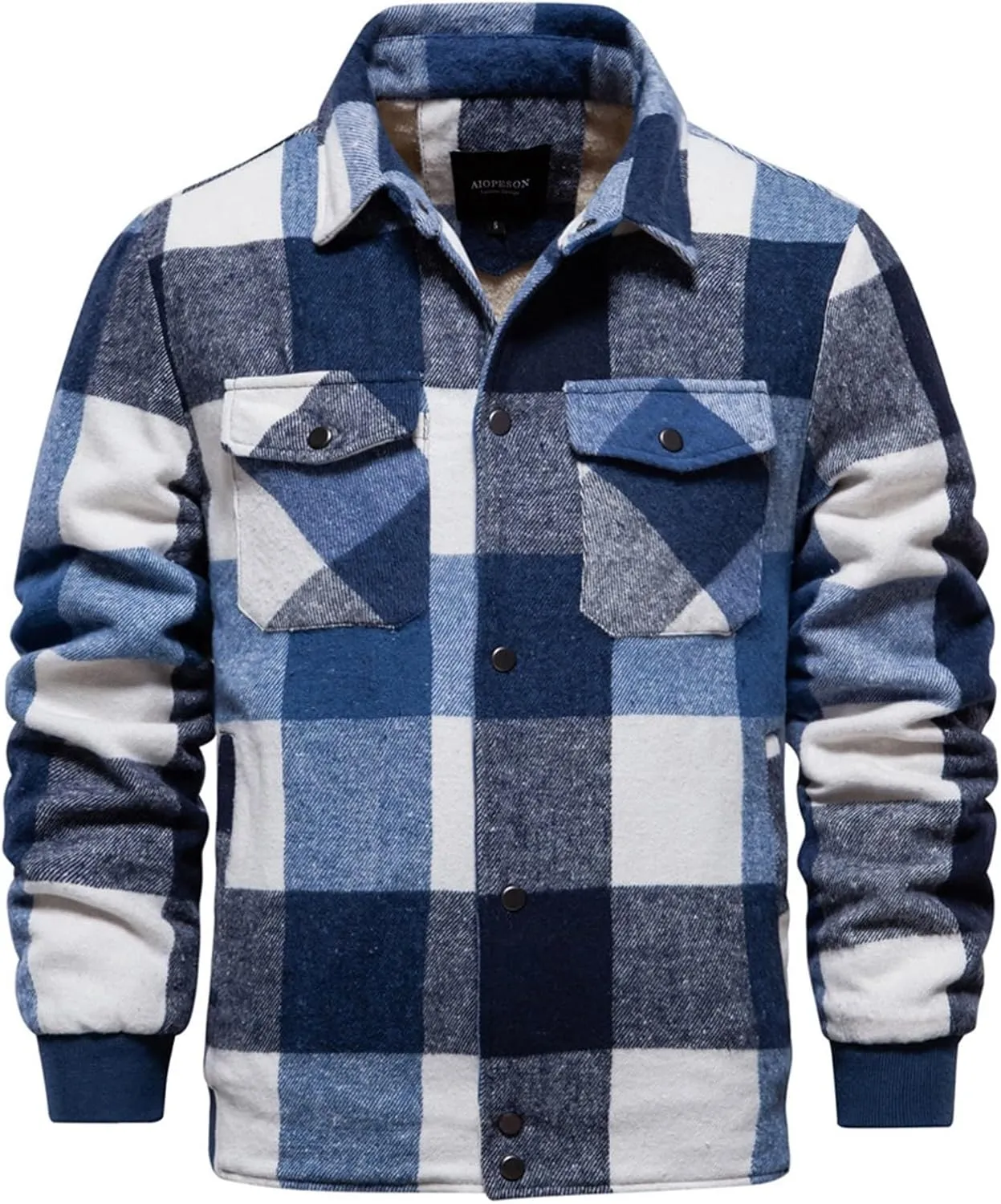 Ymosrh Men's Casual Jackets Lightweight Winter Warm Sherpa Lined Fleece Plaid Shirt Jacket Button Down Shacket Coat, S-XL
