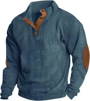 Ymosrh Men's Corduroy Henley Sweatshirts Pullover Sweatshirt Thermal Slim Fit Button Sweatshirts, S-3XL