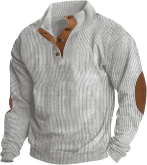 Ymosrh Men's Corduroy Henley Sweatshirts Pullover Sweatshirt Thermal Slim Fit Button Sweatshirts, S-3XL
