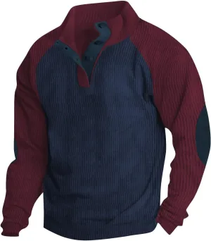 Ymosrh Men's Corduroy Henley Sweatshirts Pullover Sweatshirt Thermal Slim Fit Button Sweatshirts, S-3XL
