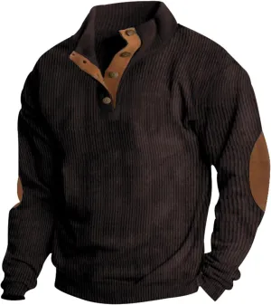 Ymosrh Men's Corduroy Henley Sweatshirts Pullover Sweatshirt Thermal Slim Fit Button Sweatshirts, S-3XL