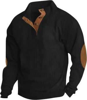 Ymosrh Men's Corduroy Henley Sweatshirts Pullover Sweatshirt Thermal Slim Fit Button Sweatshirts, S-3XL