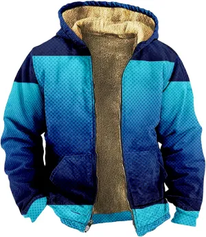 Ymosrh Men's Fleece Jacket with Hood Winter Graphic Warm Thicken Sherpa Lined Full Zip Jackets Coats, S-4XL