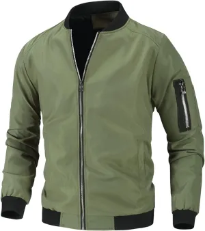 Ymosrh Men's Jacket Lightweight Casual Fall Winter Windbreaker Bomber Zip Up Coat with Pocket Jacket for Men, XXXL-L6