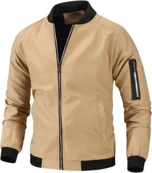 Ymosrh Men's Jacket Lightweight Casual Fall Winter Windbreaker Bomber Zip Up Coat with Pocket Jacket for Men, XXXL-L6
