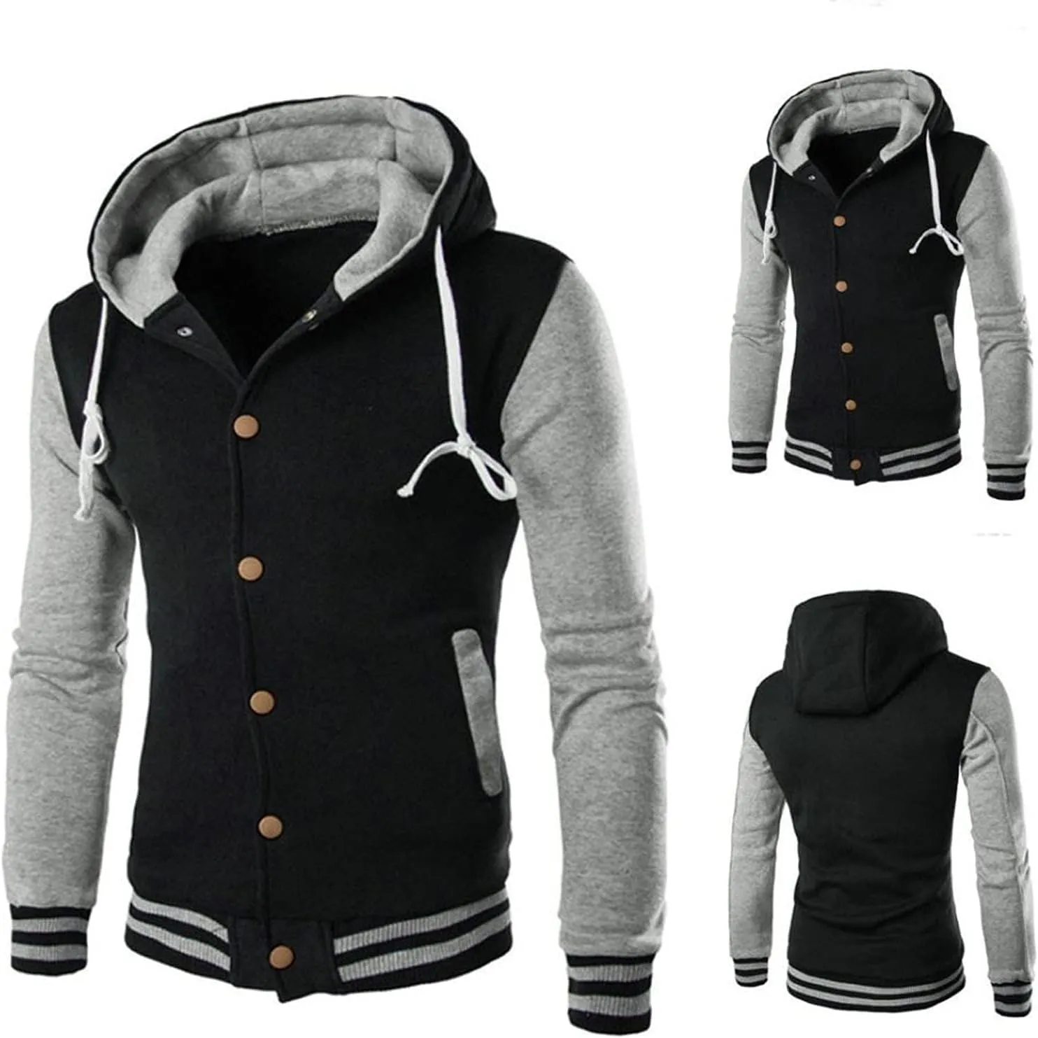 Ymosrh Men's Jackets Casual with Hood Lightweight Varsity Bomber Jacket Coat, S-3XL