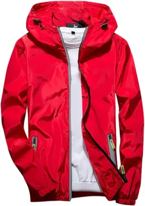 Ymosrh Mens Lightweight Rain Jacket Full Zip Hooded Water Resistant Windproof Hiking Fishing Workout Windbreaker, M-7XL