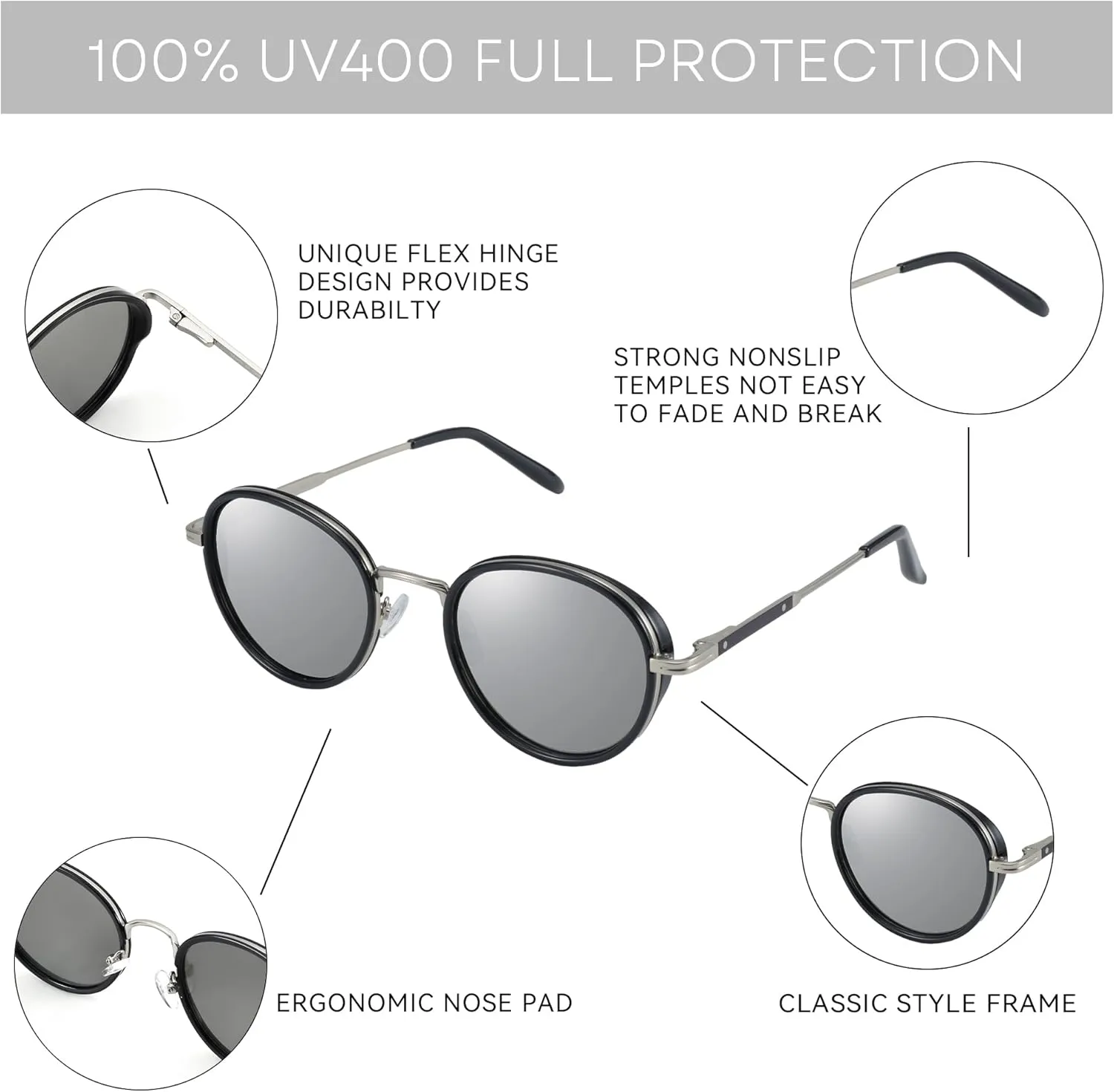 ZENOTTIC Retro Round Polarized Steampunk Sunglasses for Men Women-Circle Vintage Design Metal Frame UV400 Shades